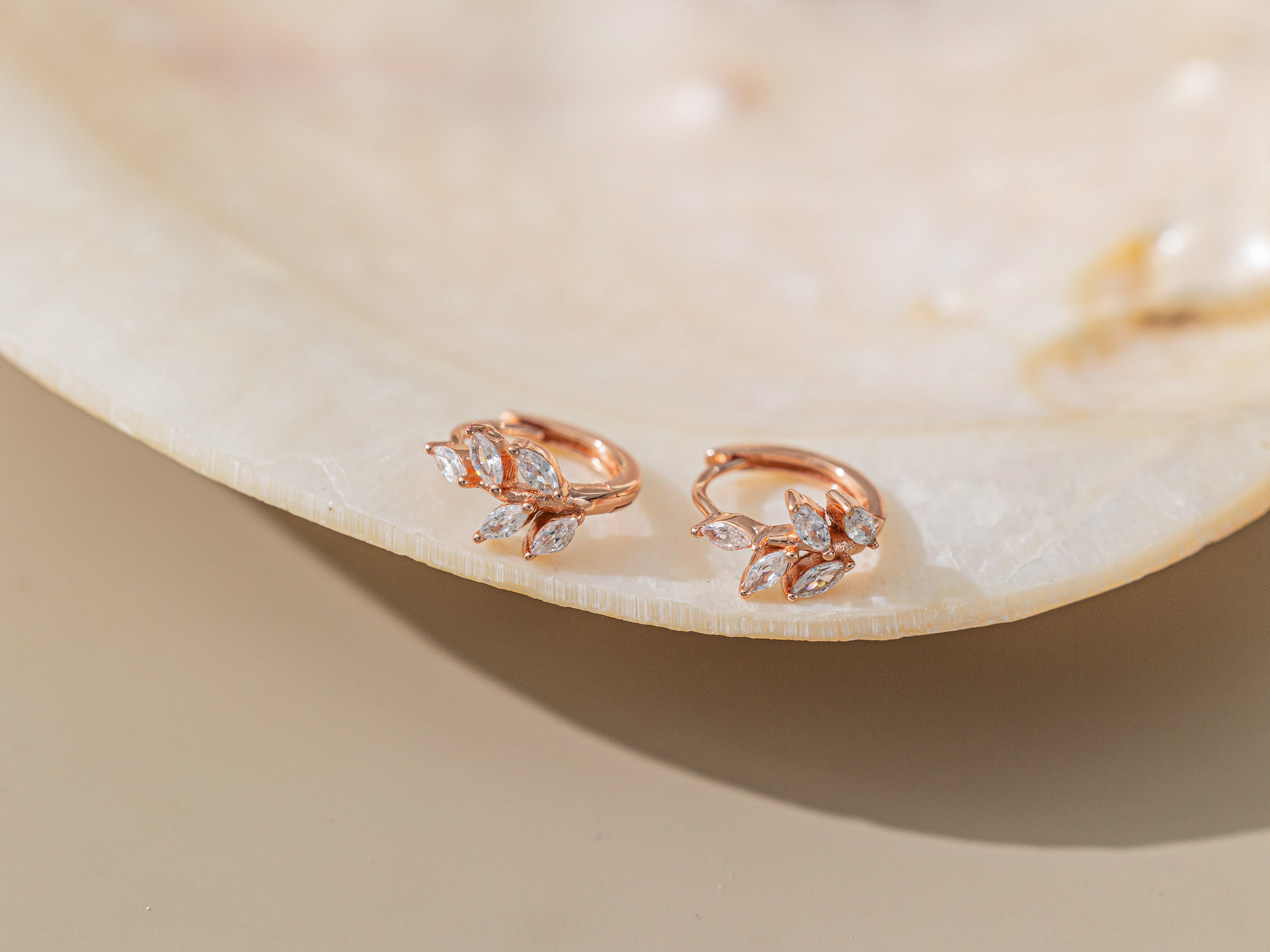 STMG Olive Leaf Hoops in rose gold