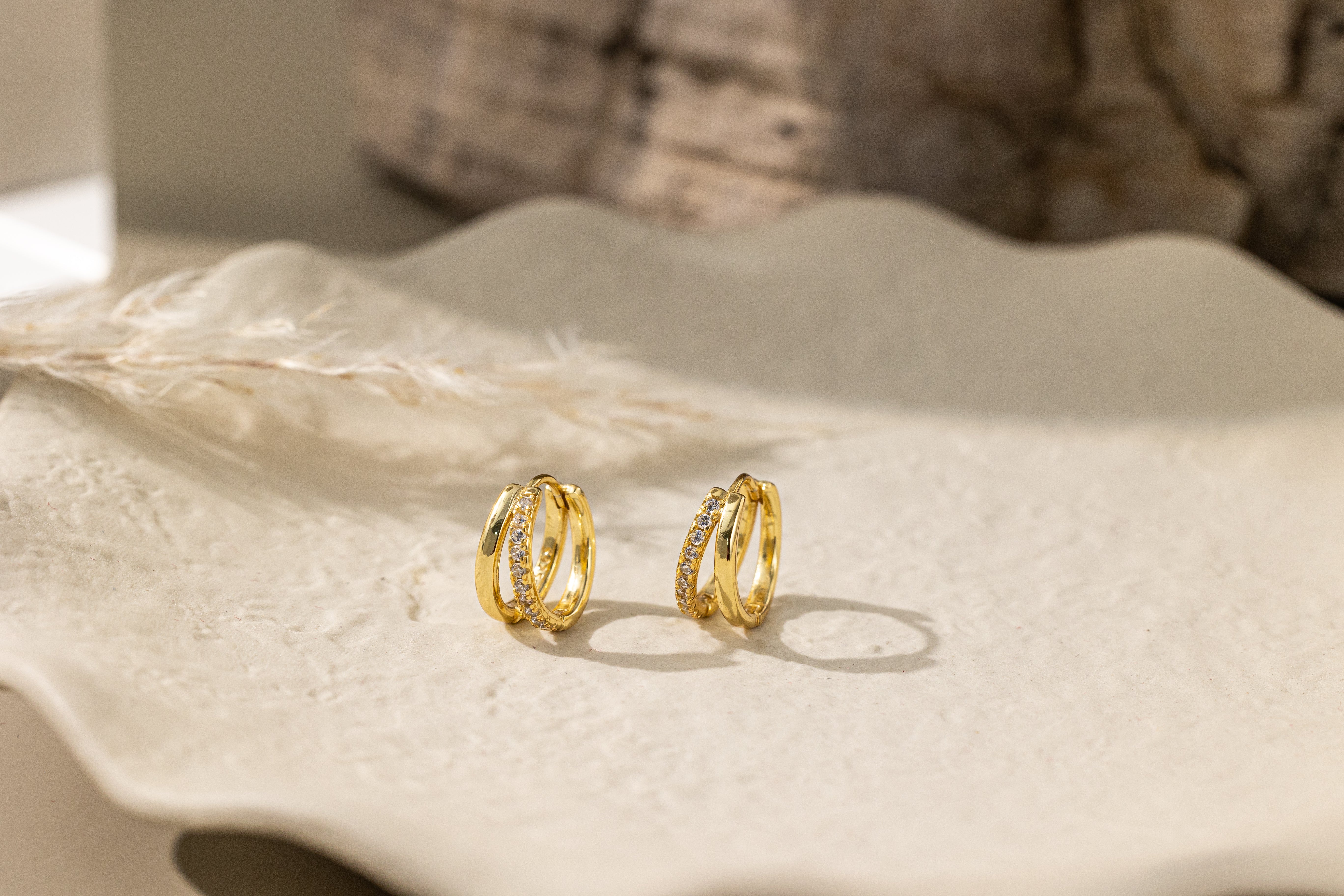 Duo-Layer CZ Hoops in gold