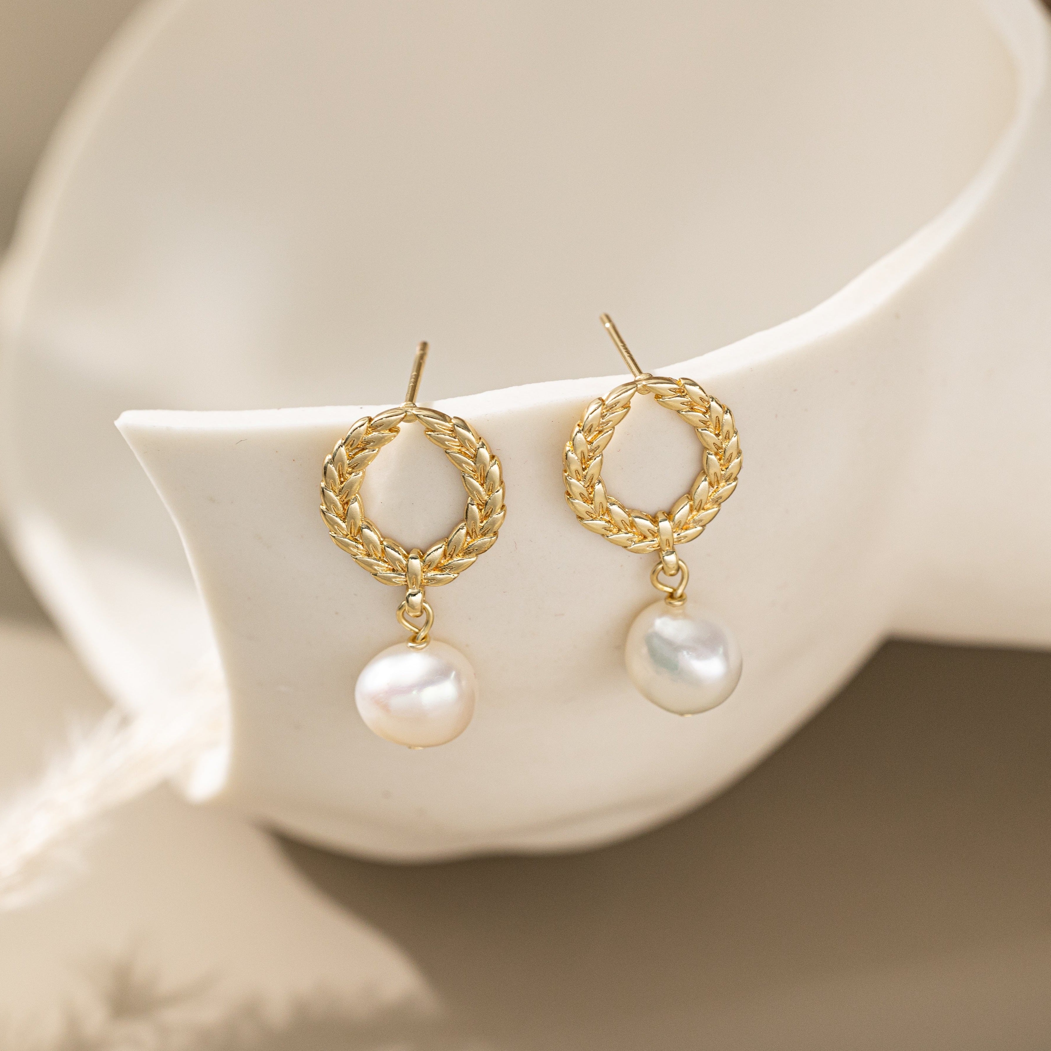 STMG Natural Pearl Ears of Wheat Dangle Earrings