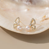 STMG Natural Pearl Butterfly Stud Earrings