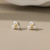 Triple Tiny Bead Pearls Stud Earrings (S925)