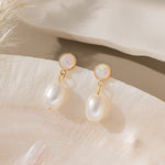 STMG Natural Pearl with Opal Dangle Earrings