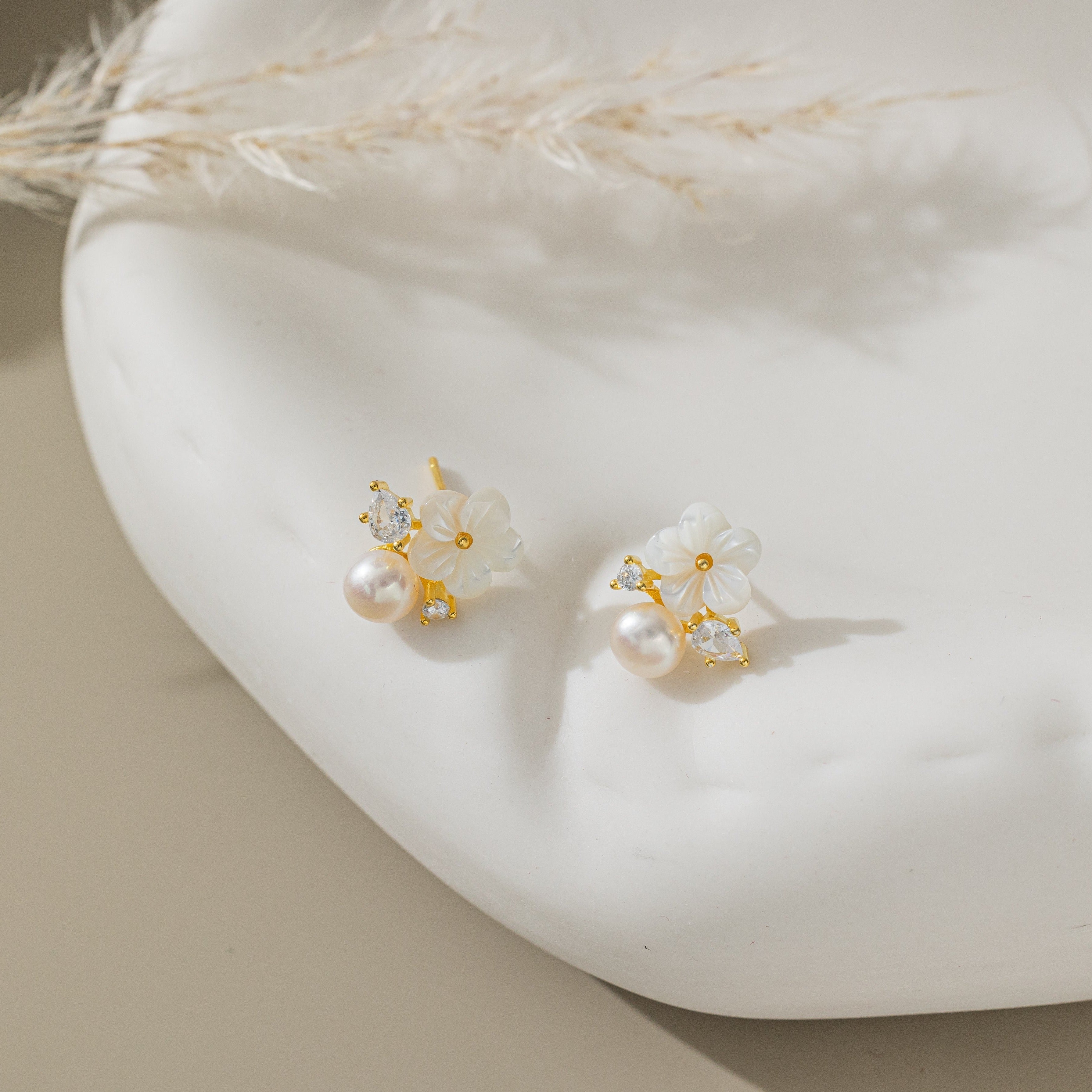 STMG Pearl Flower Stud Earrings