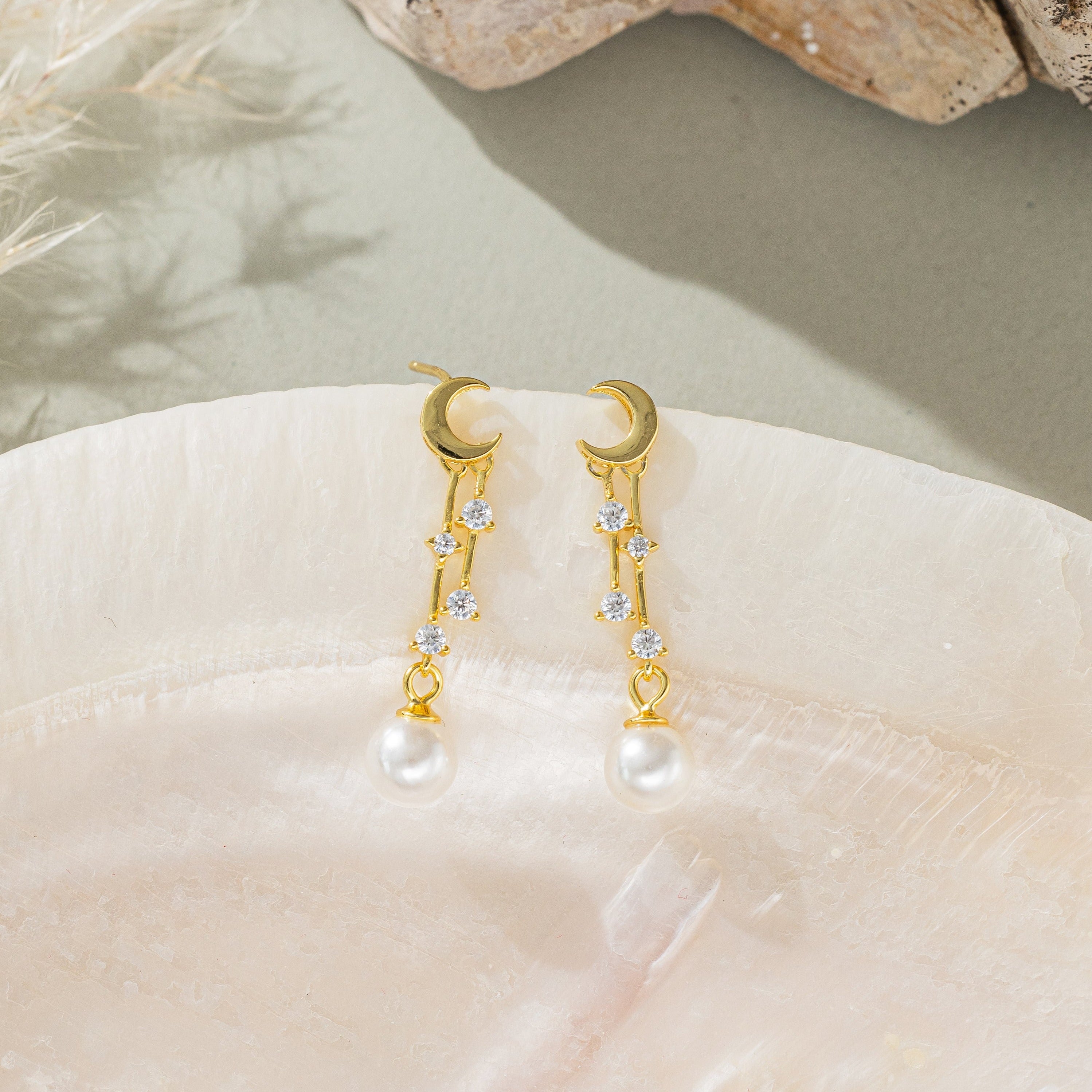 STMG Moon with Stars Pearl Earrings