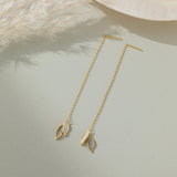 Blue Leaf Threader Earrings in gold