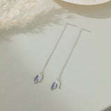 Blue Leaf Threader Earrings in silver