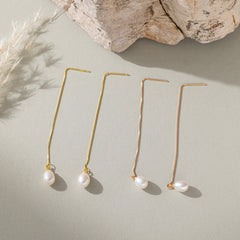 STMG Natural Pearl Dangle Threader Earrings in 2 colours