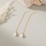 STMG Natural Pearl Dangle Threader Earrings in gold