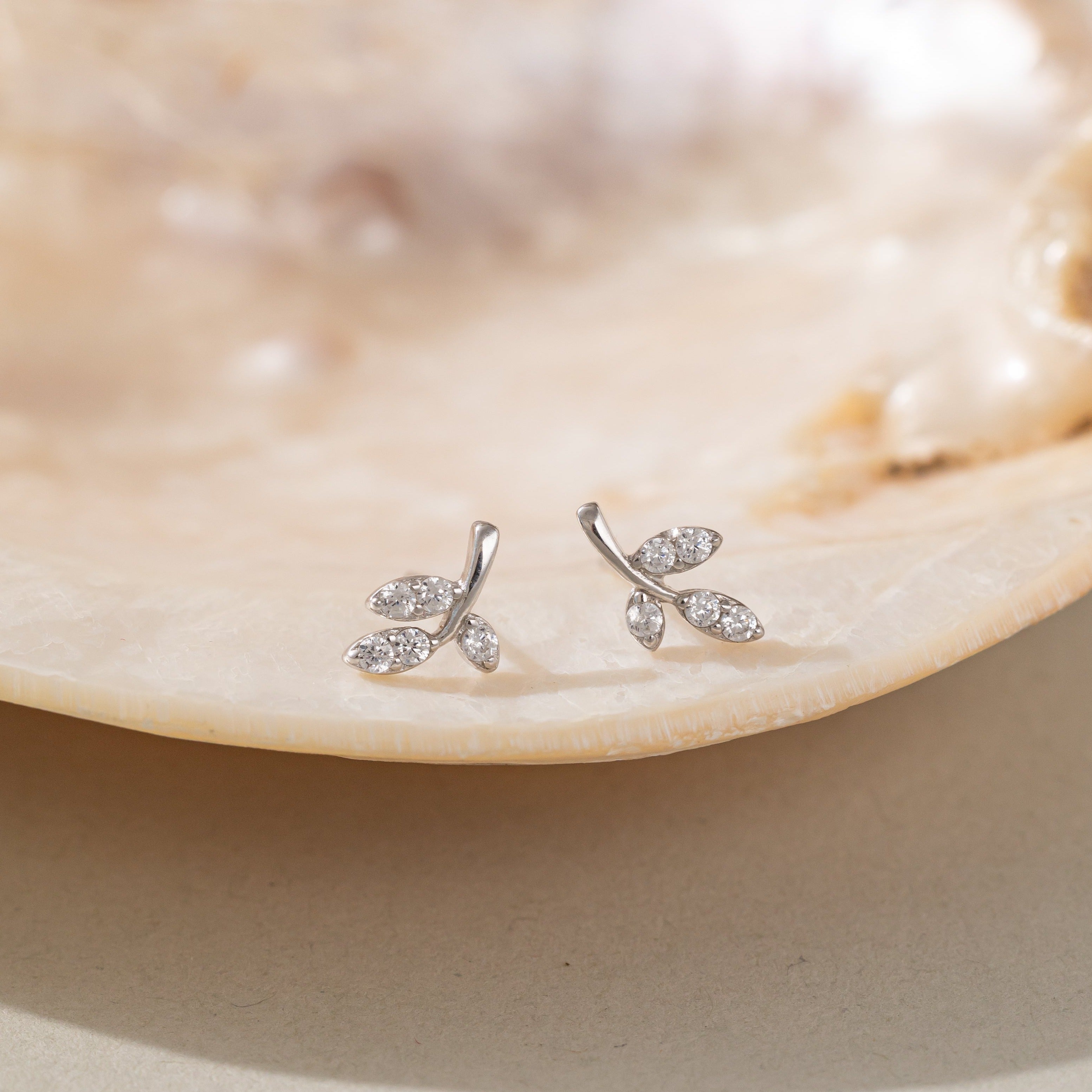 STMG Tiny Leaf Stud Earrings in silver