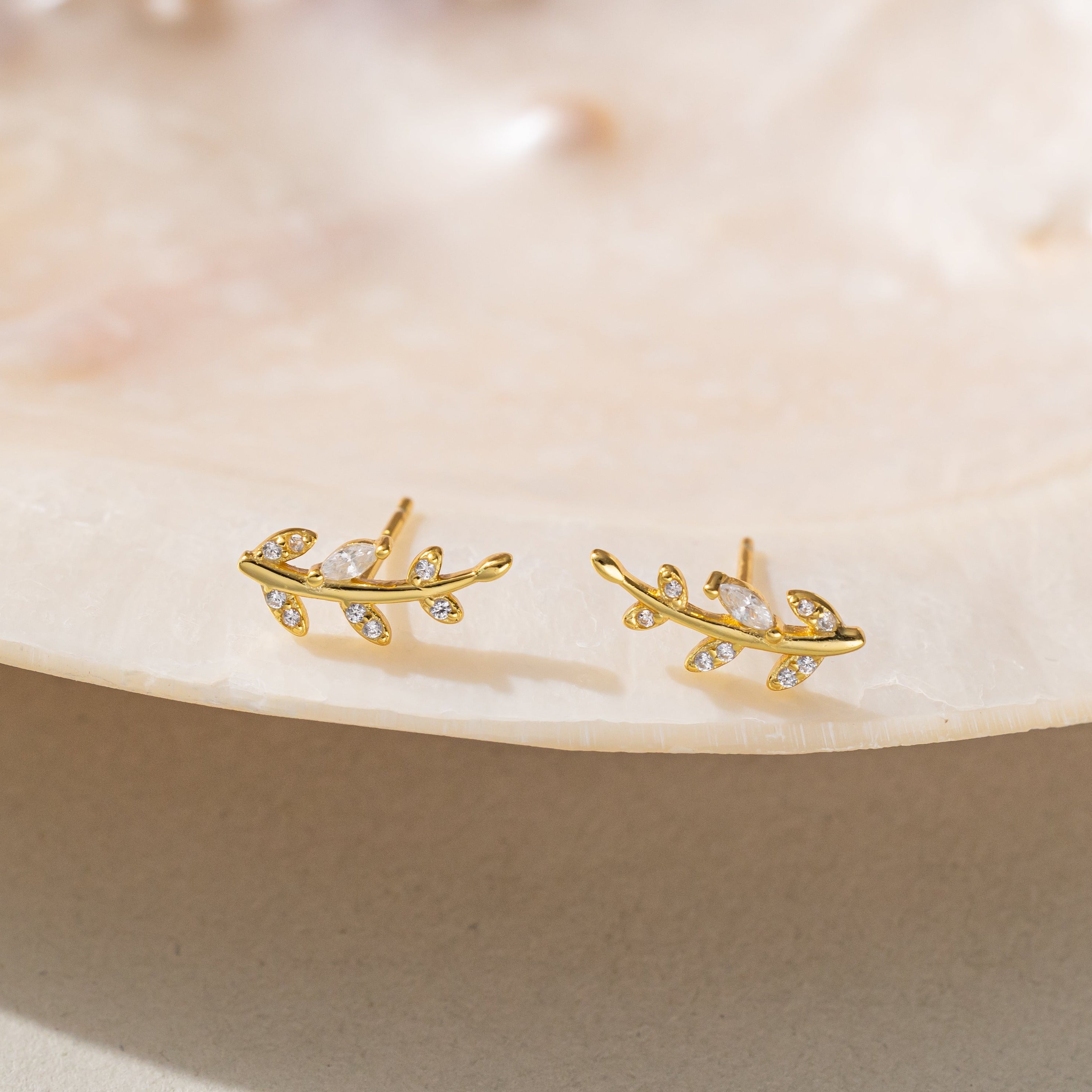 STMG Olive Leaf Stud Earrings in gold