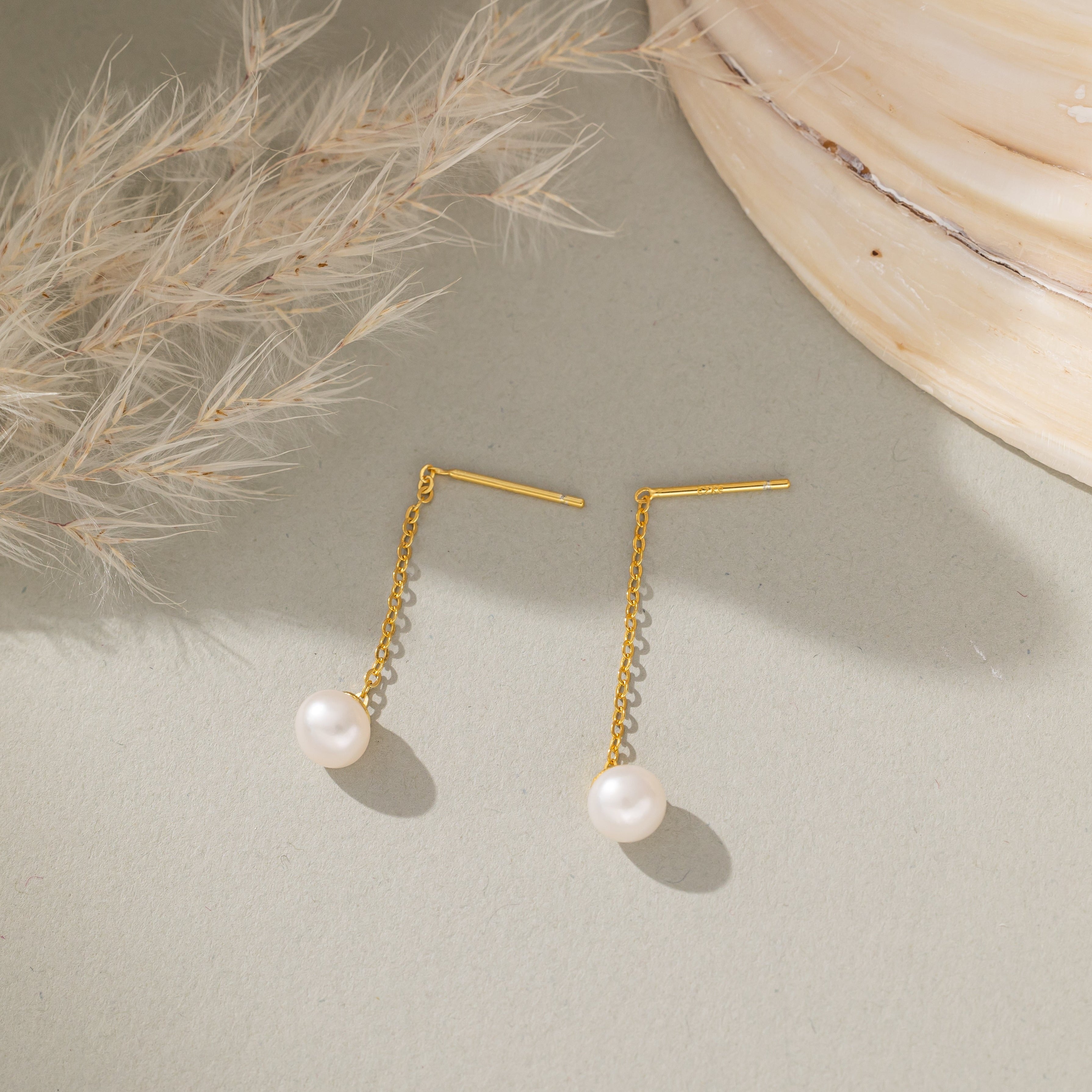 STMG Natural Pearl Dangle Threader Earrings in gold