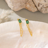 Chain Tassel Dangle Earrings green stone