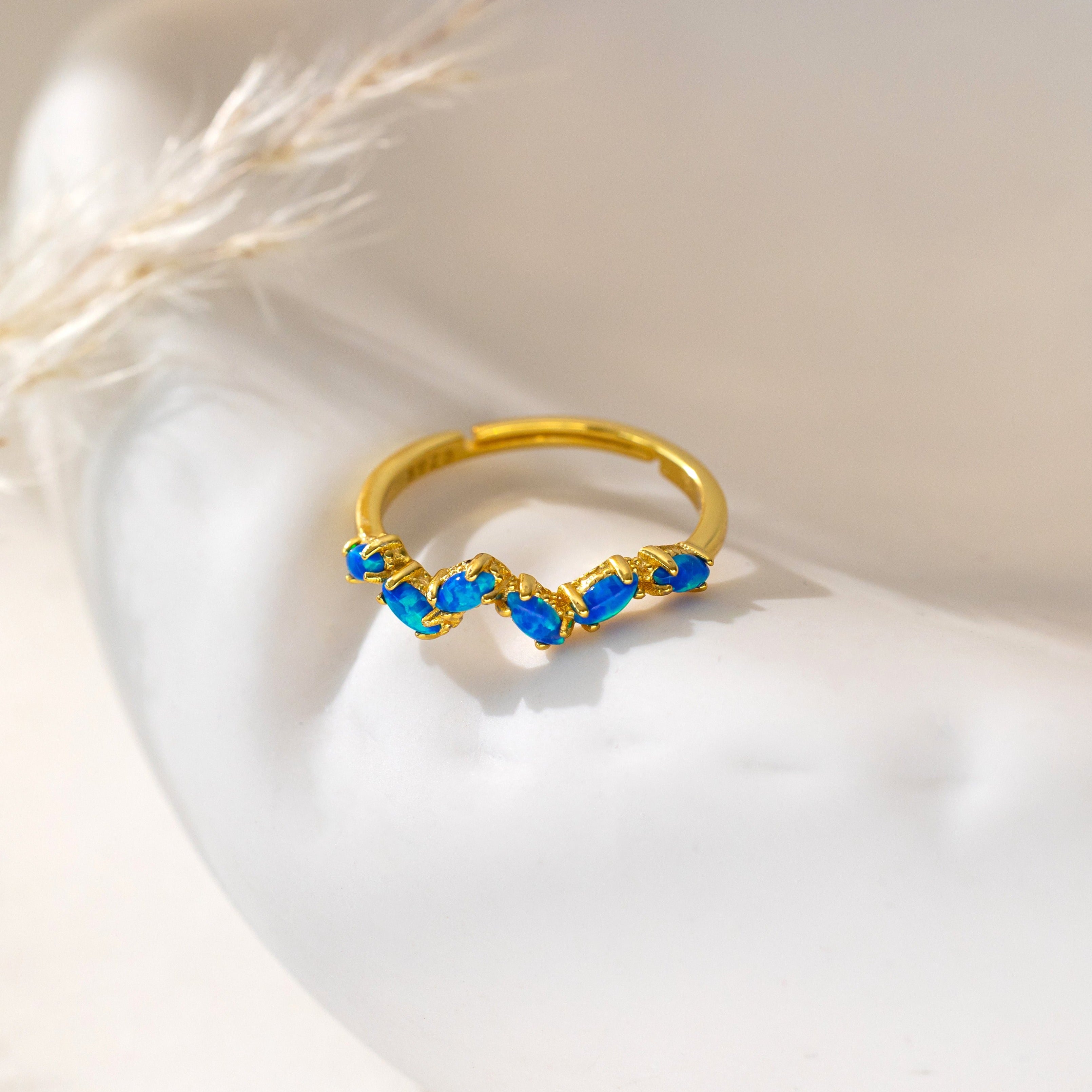 Blue Opal Olive Leaf Ring