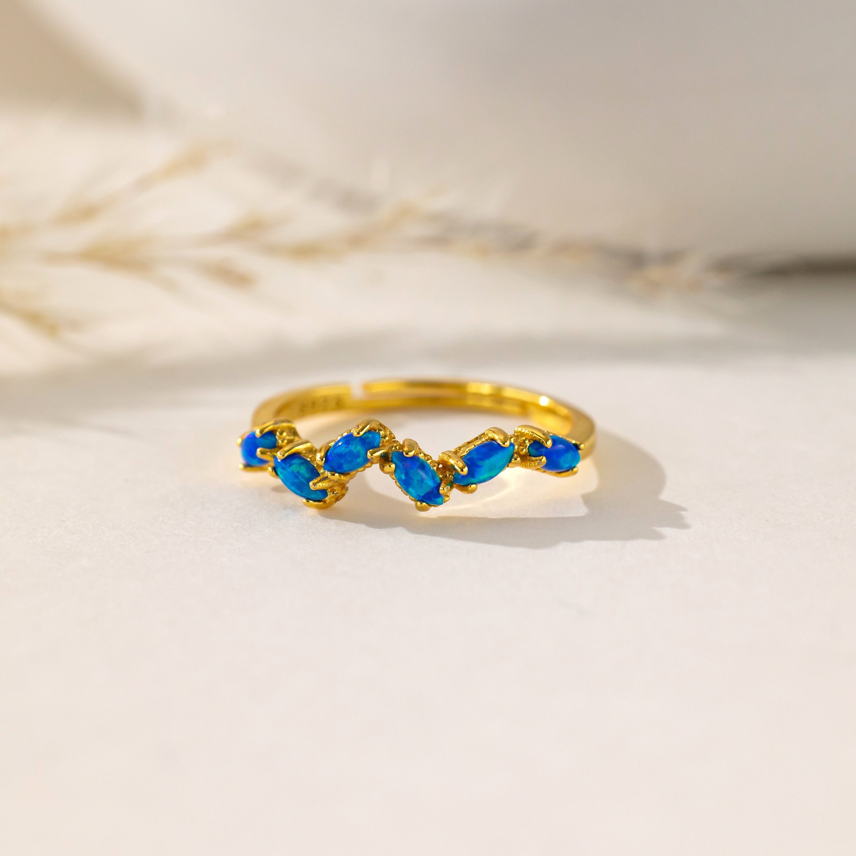 Blue Opal Olive Leaf Ring