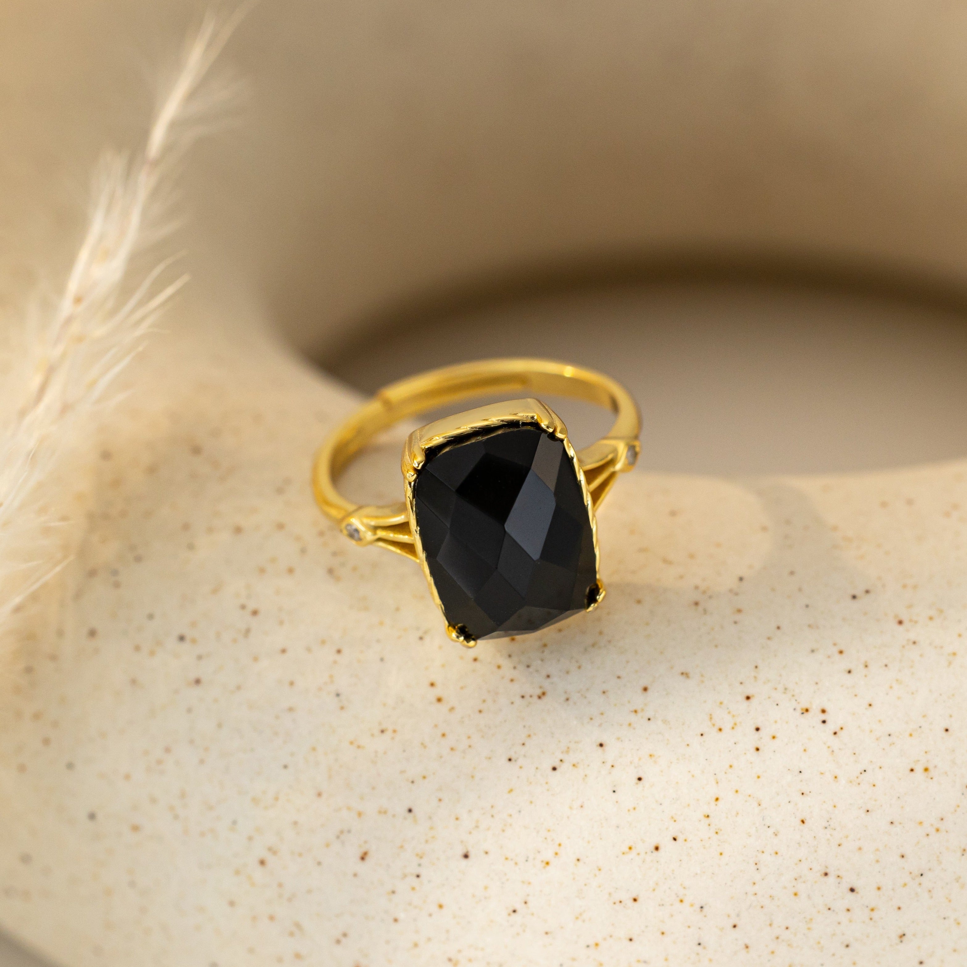 STMG Natural Black Agate Ring