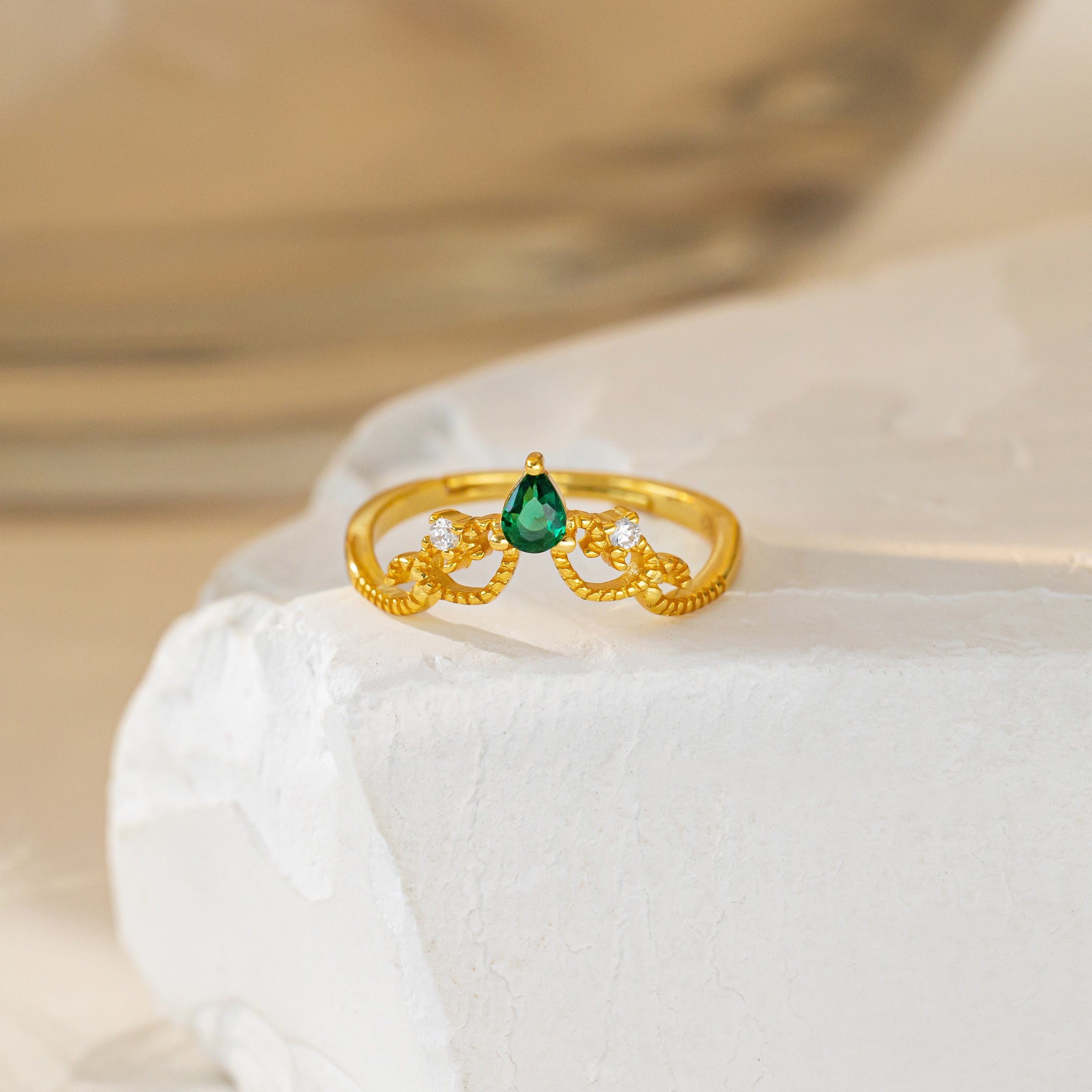 STMG Green Emerald Crown Promise Ring