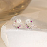 Flower Wreath Stud Earrings in silver