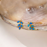 Blue Opal Olive Leaf Stud Earrings