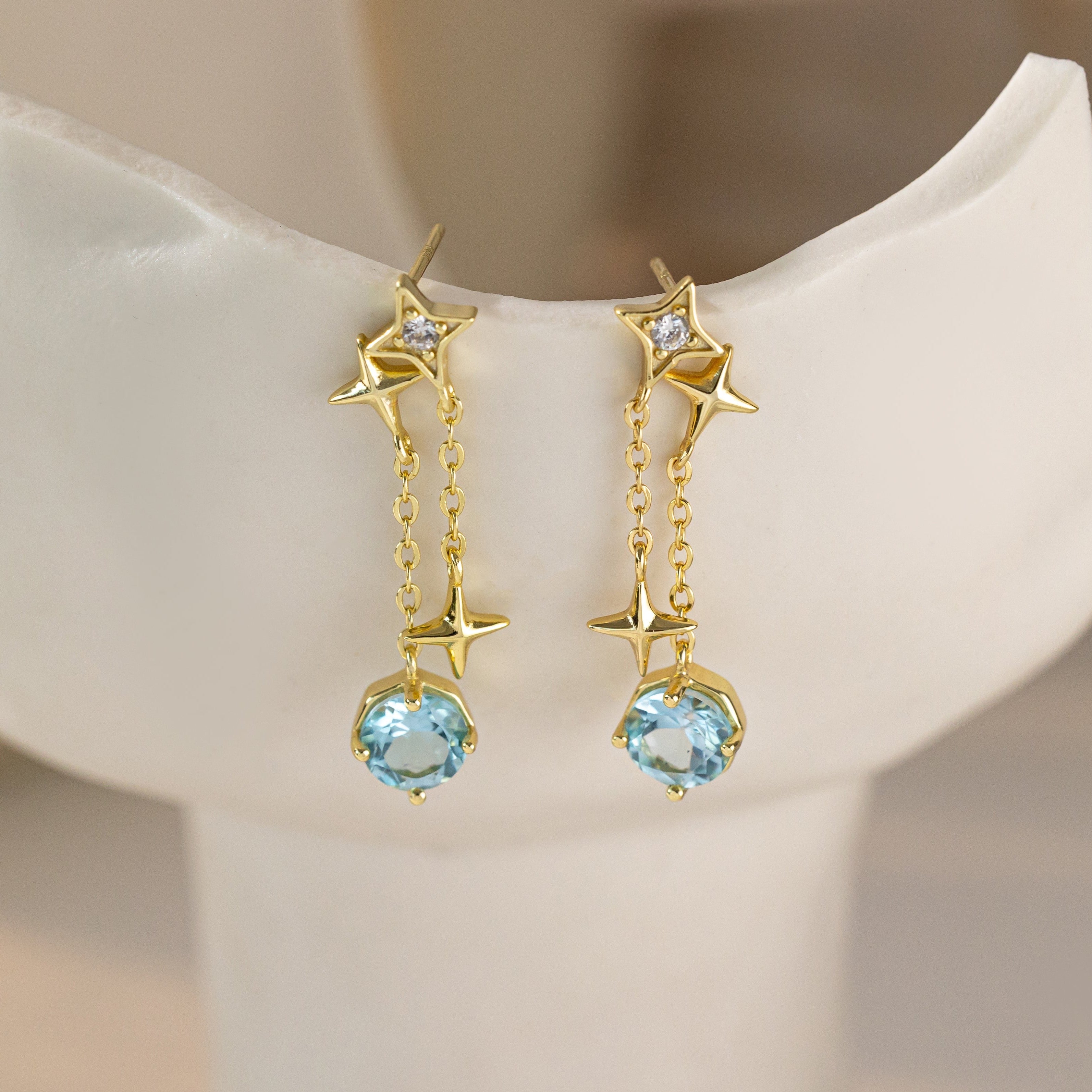 STMG Natural Blue Topaz Dangle Earrings