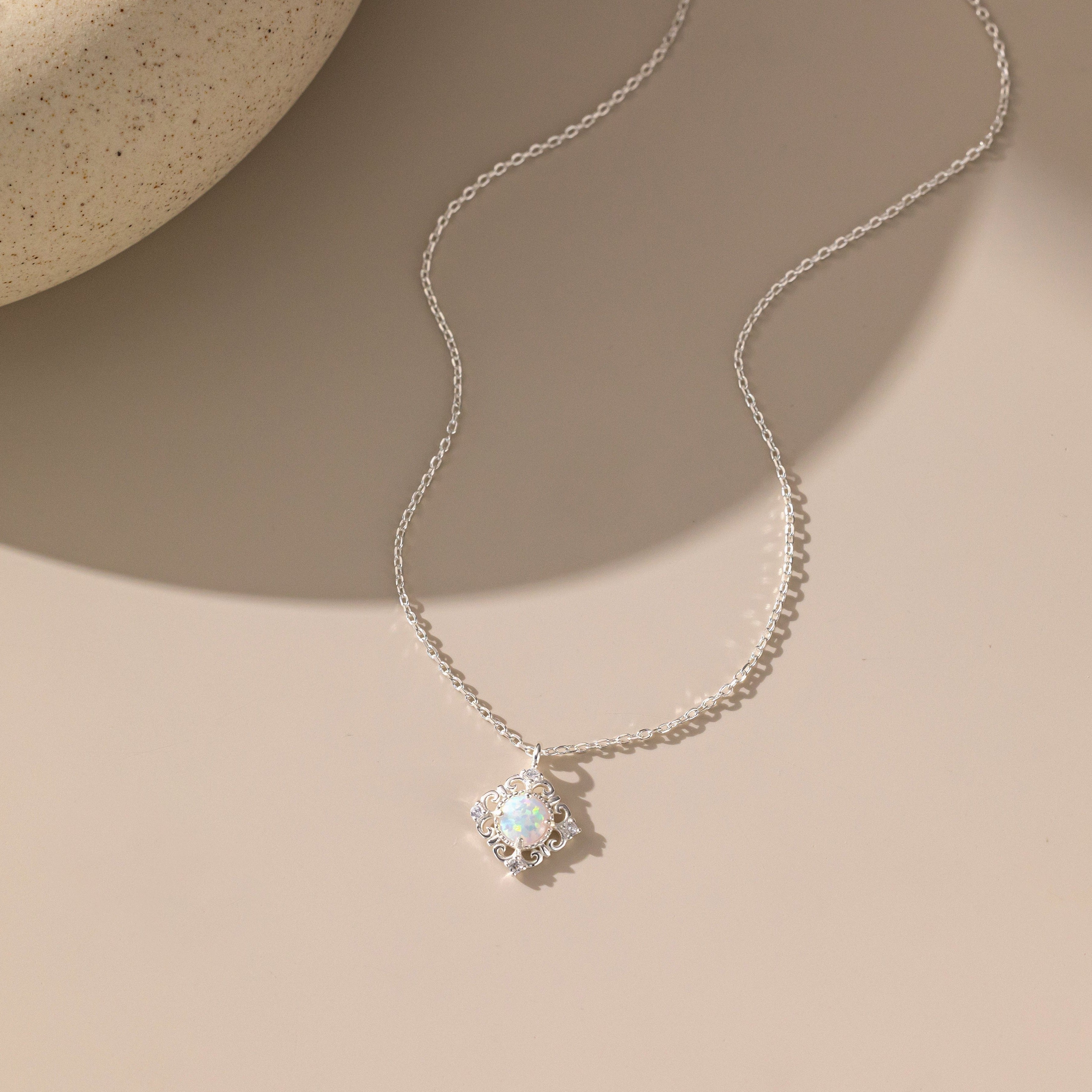 White Fire Opal Necklace (S925)