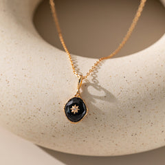 STMG Natural Black Agate with Starburst Necklace