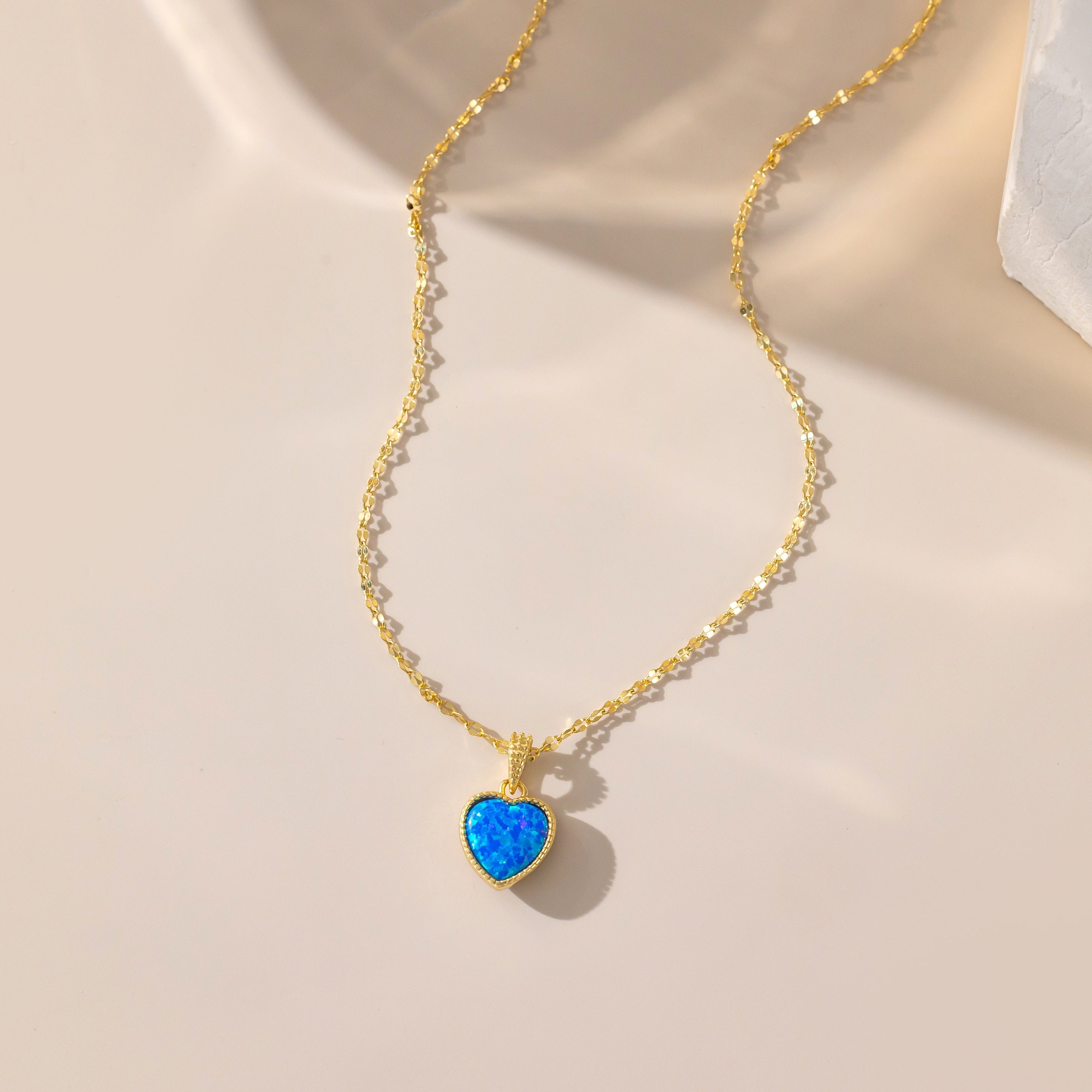 Blue Fire Opal Sweet Heart Necklace