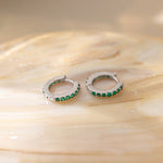 STMG Green Emerald Hoops in silver