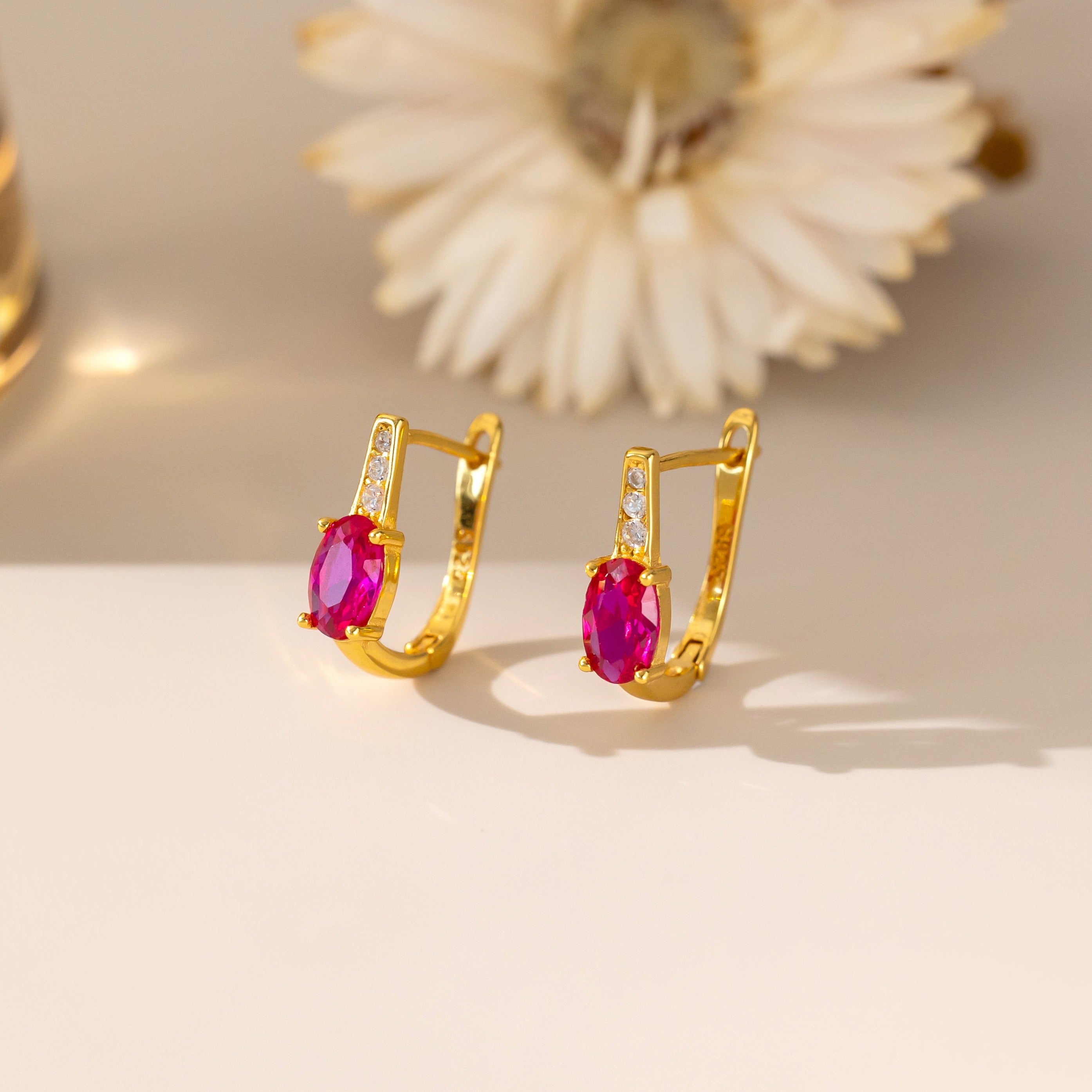 STMG Red Ruby Hoops in gold