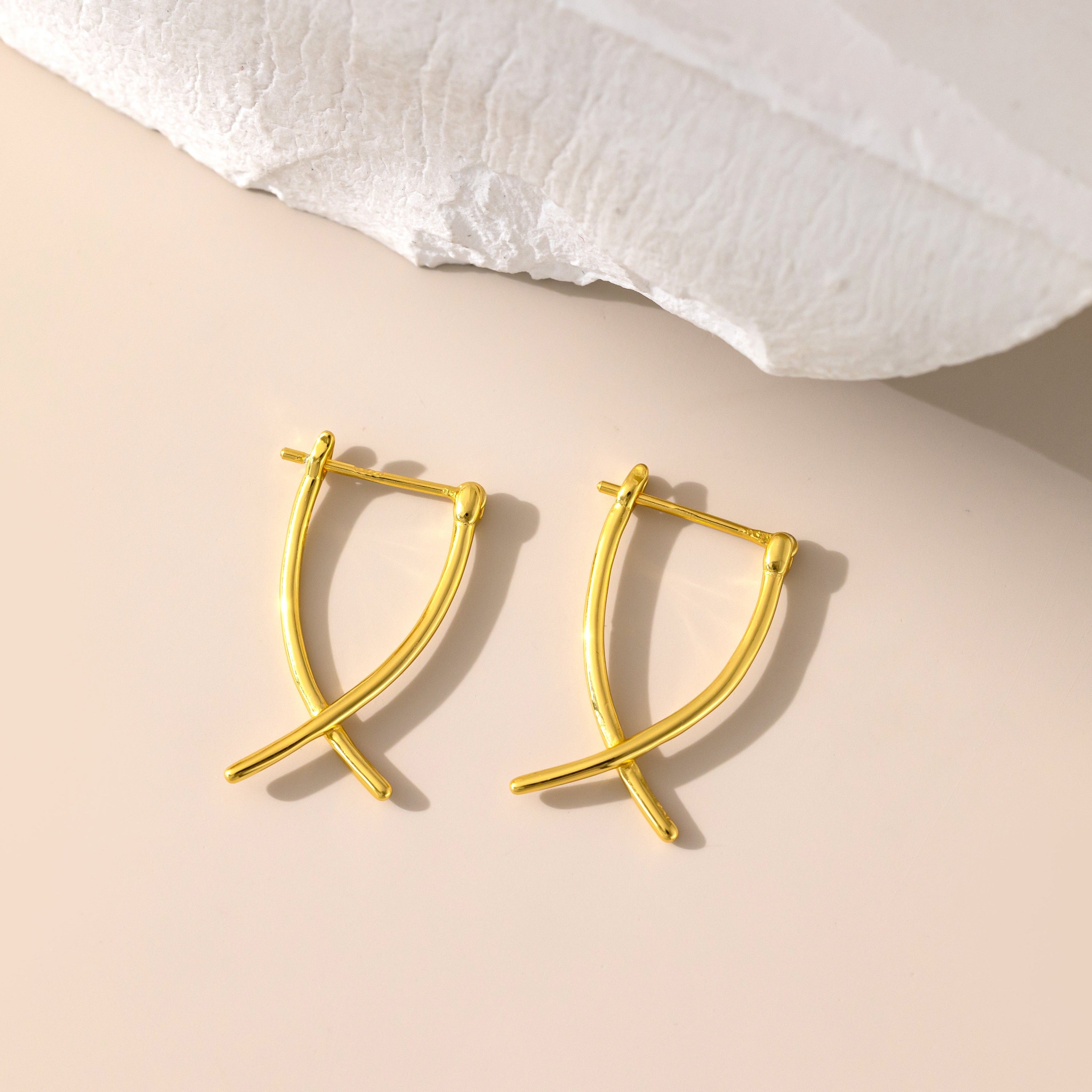 Geometric Cross Hoops in gold