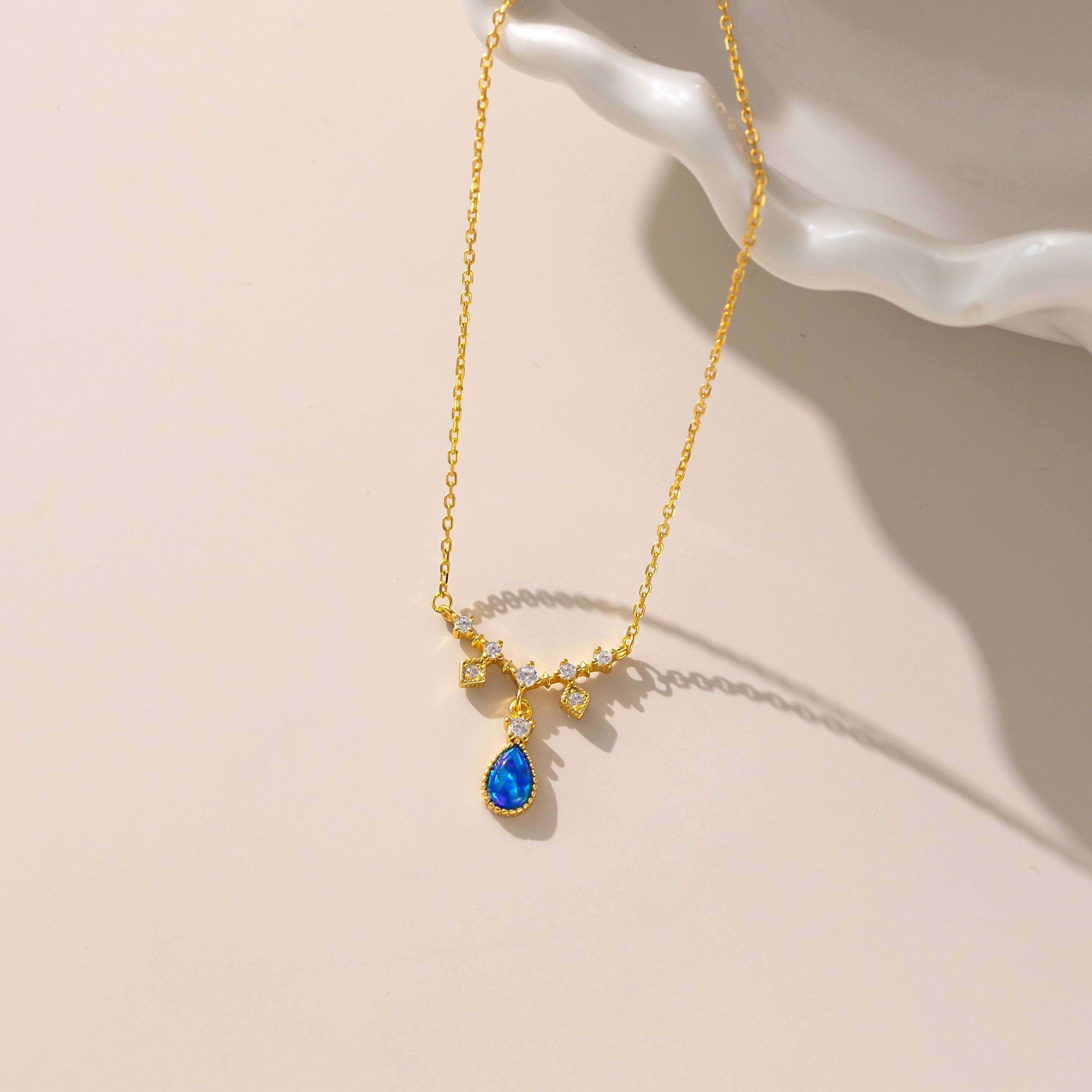 Blue Fire Opal Droplet Necklace