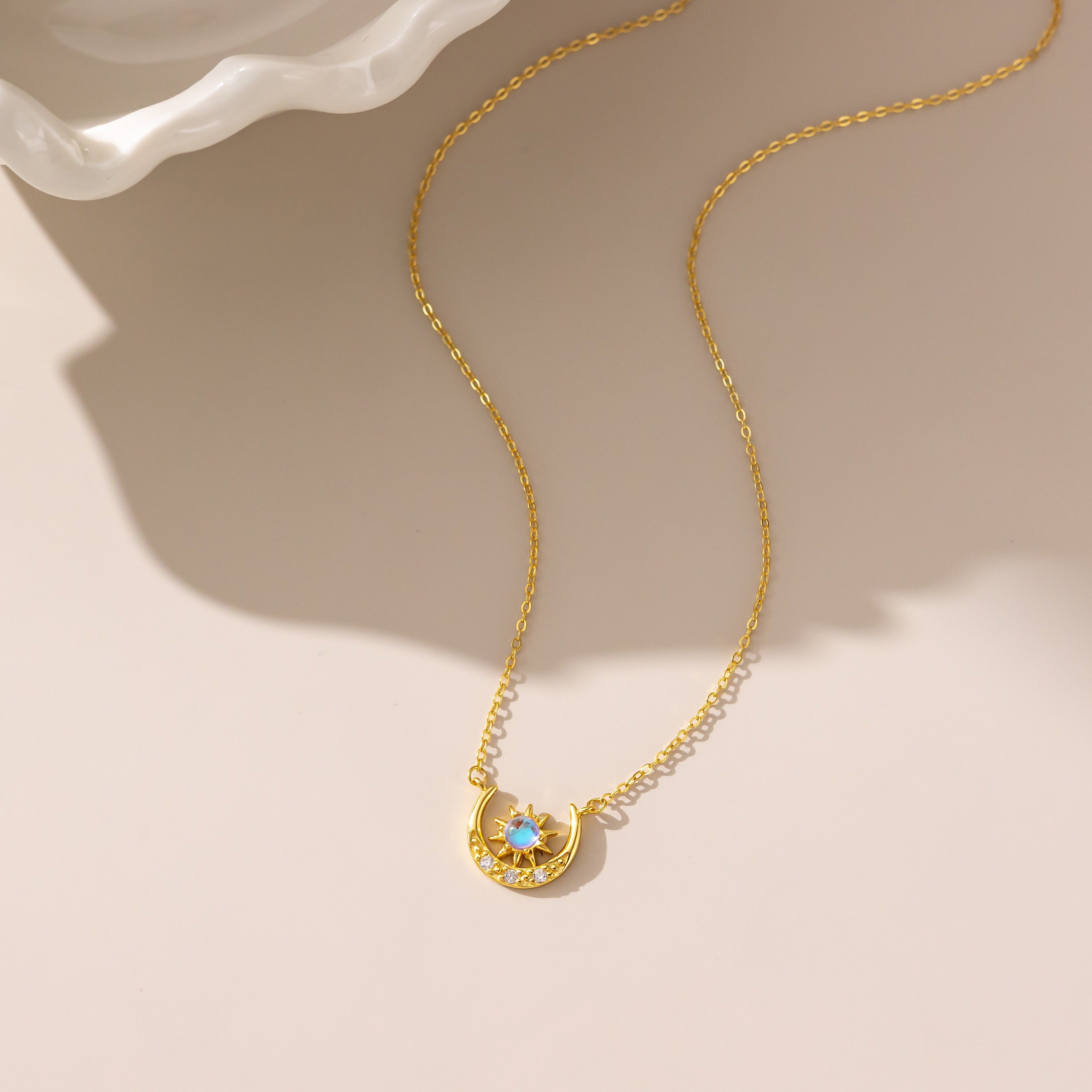 STMG Tiny Sun and Moon Necklace in gold