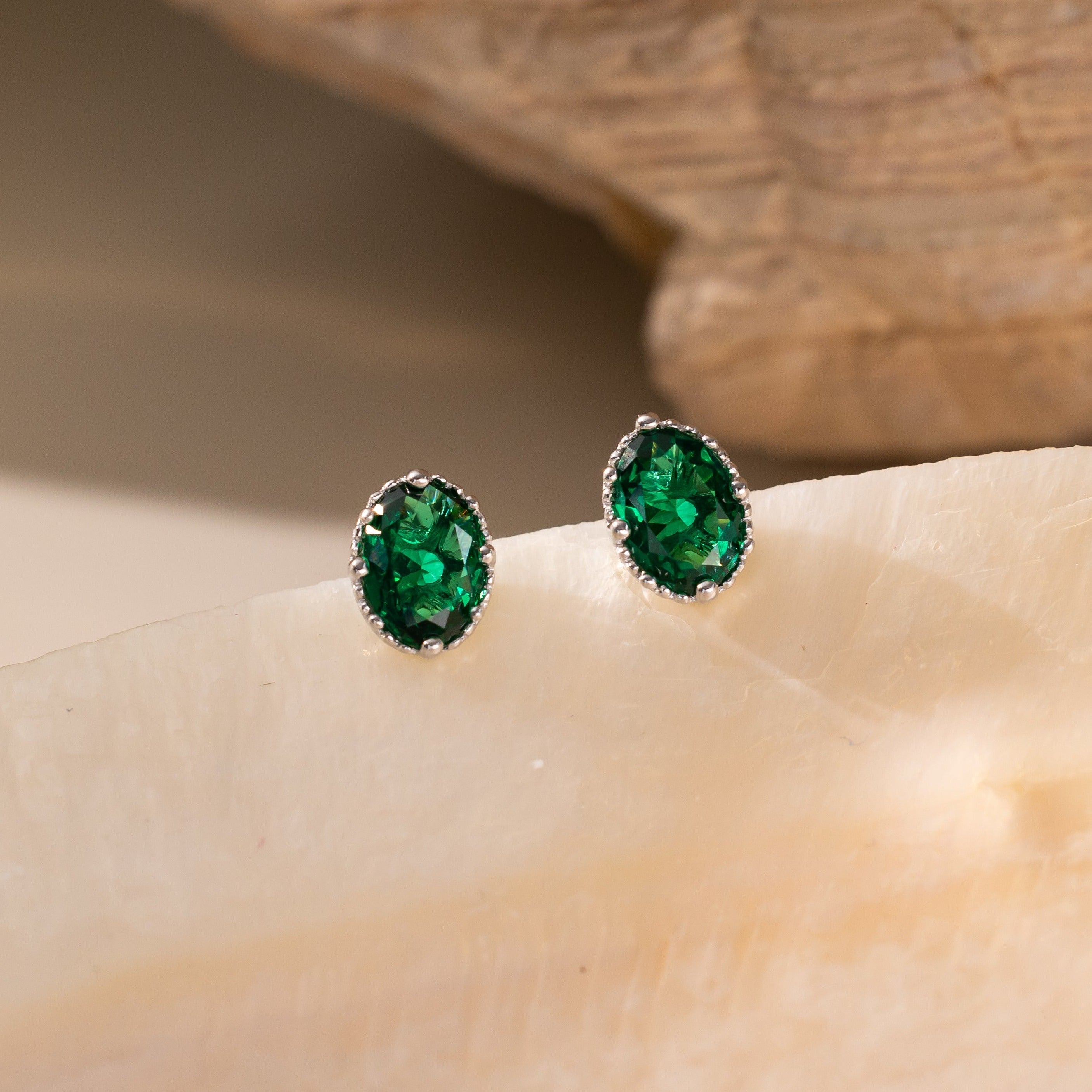 STMG Minimalist Emerald Earrings in silver