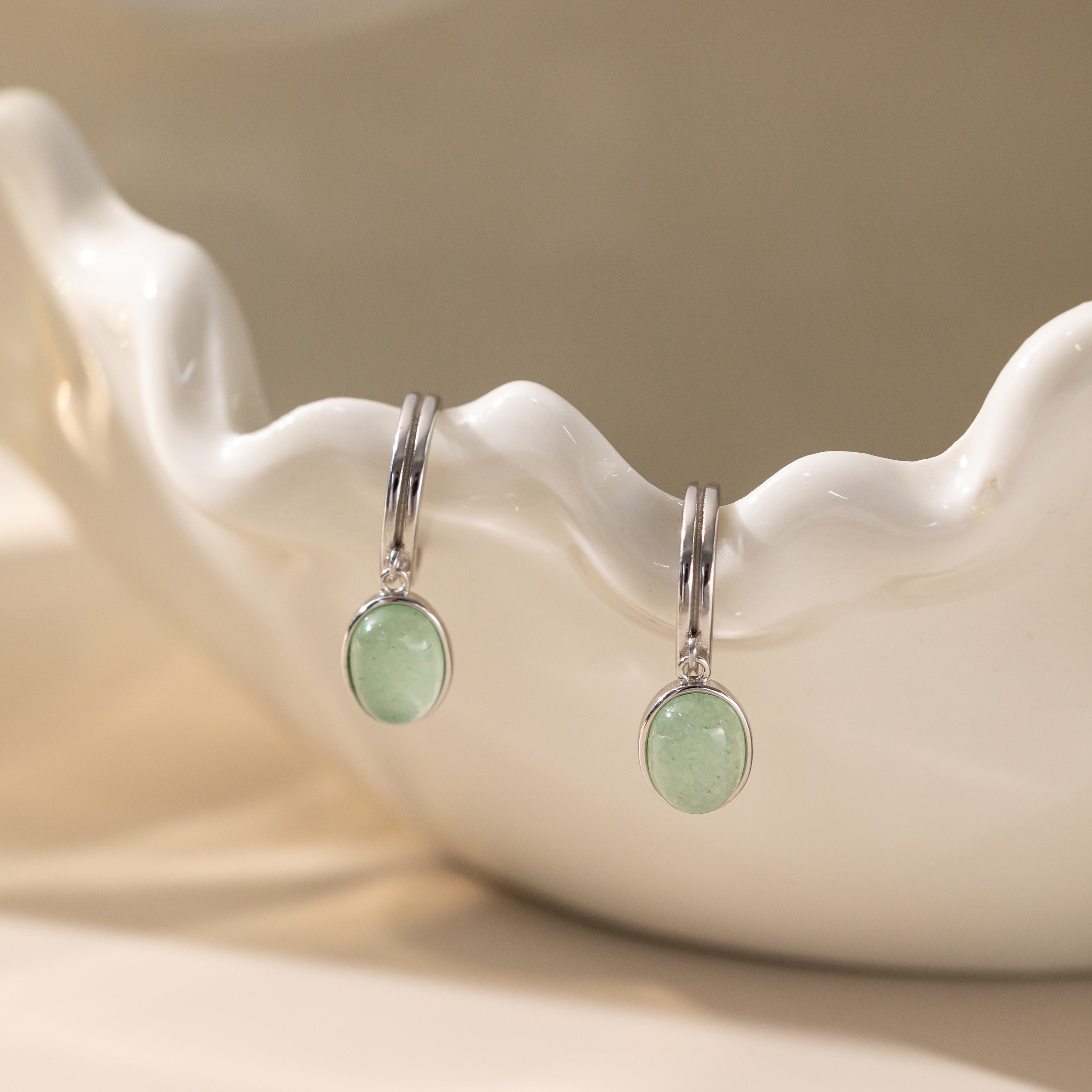 STMG Natural Aventurine Dangle Earrings in silver 