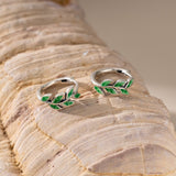 STMG Green Olive Leaf Hoops in silver