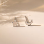 Crescent Moon and Star Stud Earrings