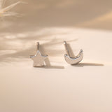 Crescent Moon and Star Stud Earrings