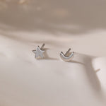 Crescent Moon and Star Stud Earrings