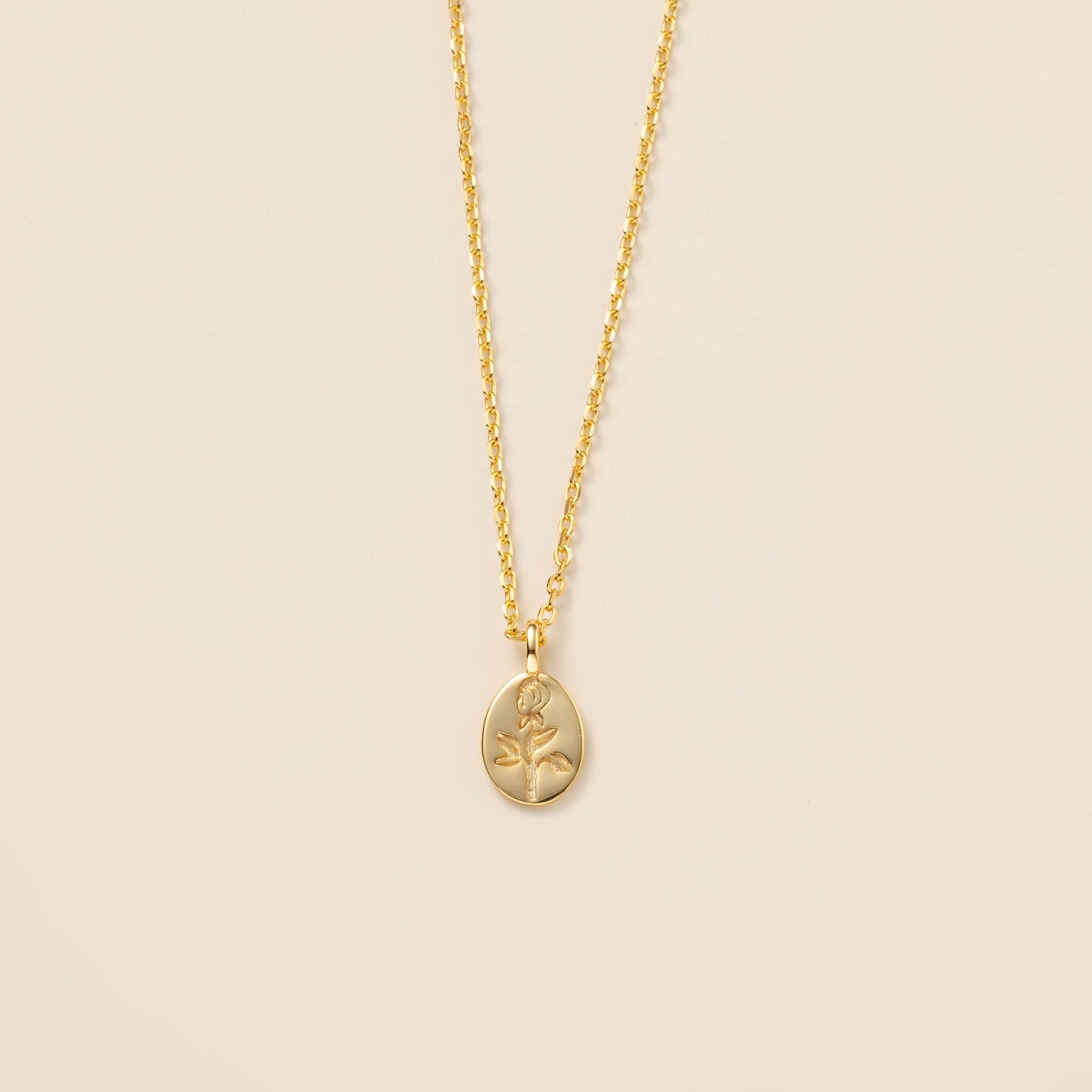 STMG Oval Plate Rose Necklace in gold