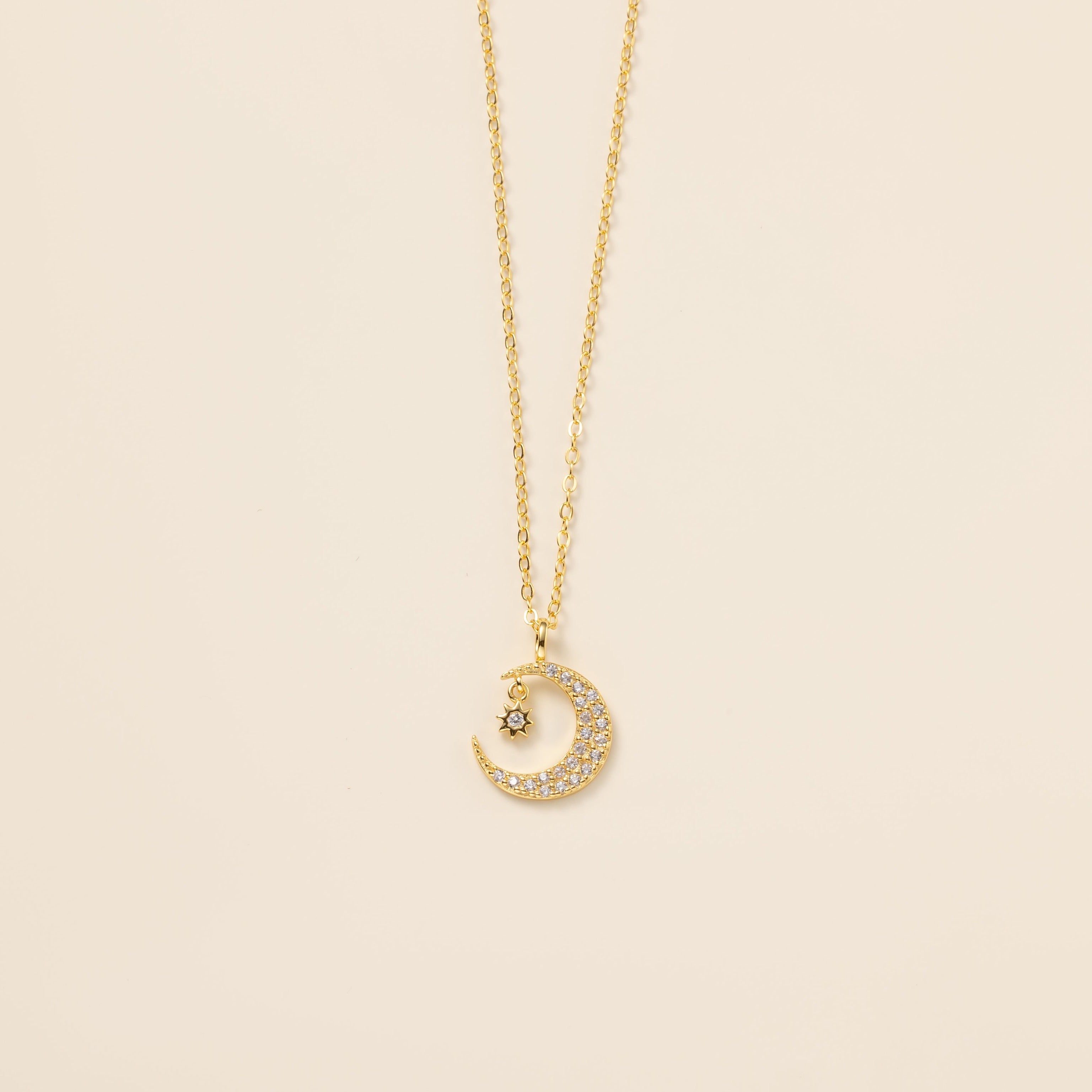 STMG Star on Crescent Moon Necklace in gold