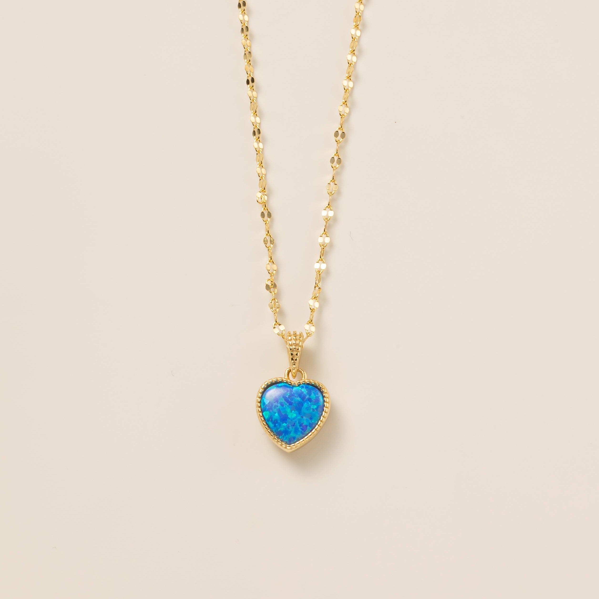 Blue Fire Opal Sweet Heart Necklace