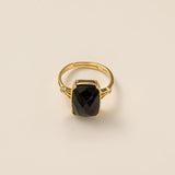 STMG Natural Black Agate Ring 