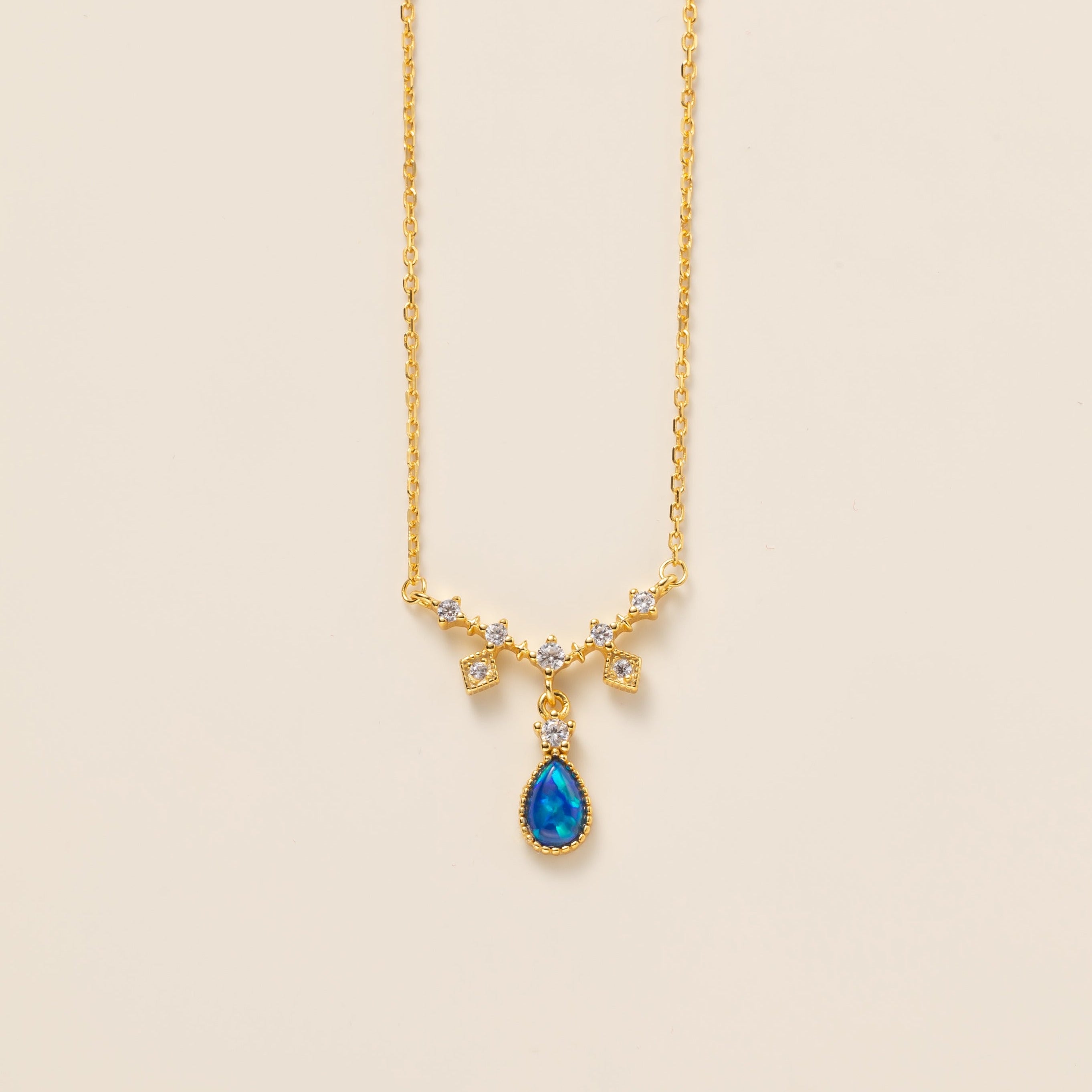 Blue Fire Opal Droplet Necklace