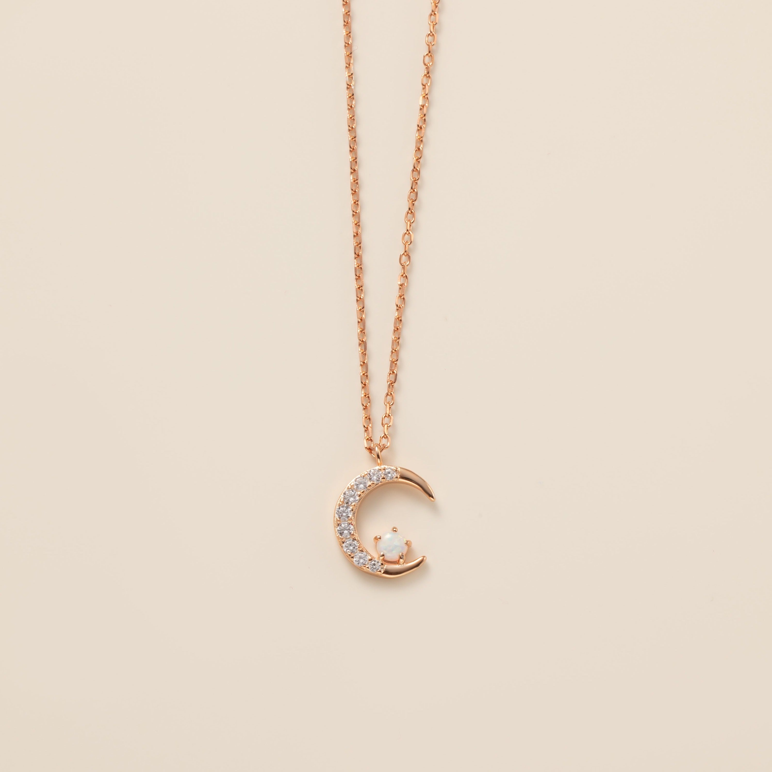 STMG Opal Star on Crescent Moon Necklace in rose gold