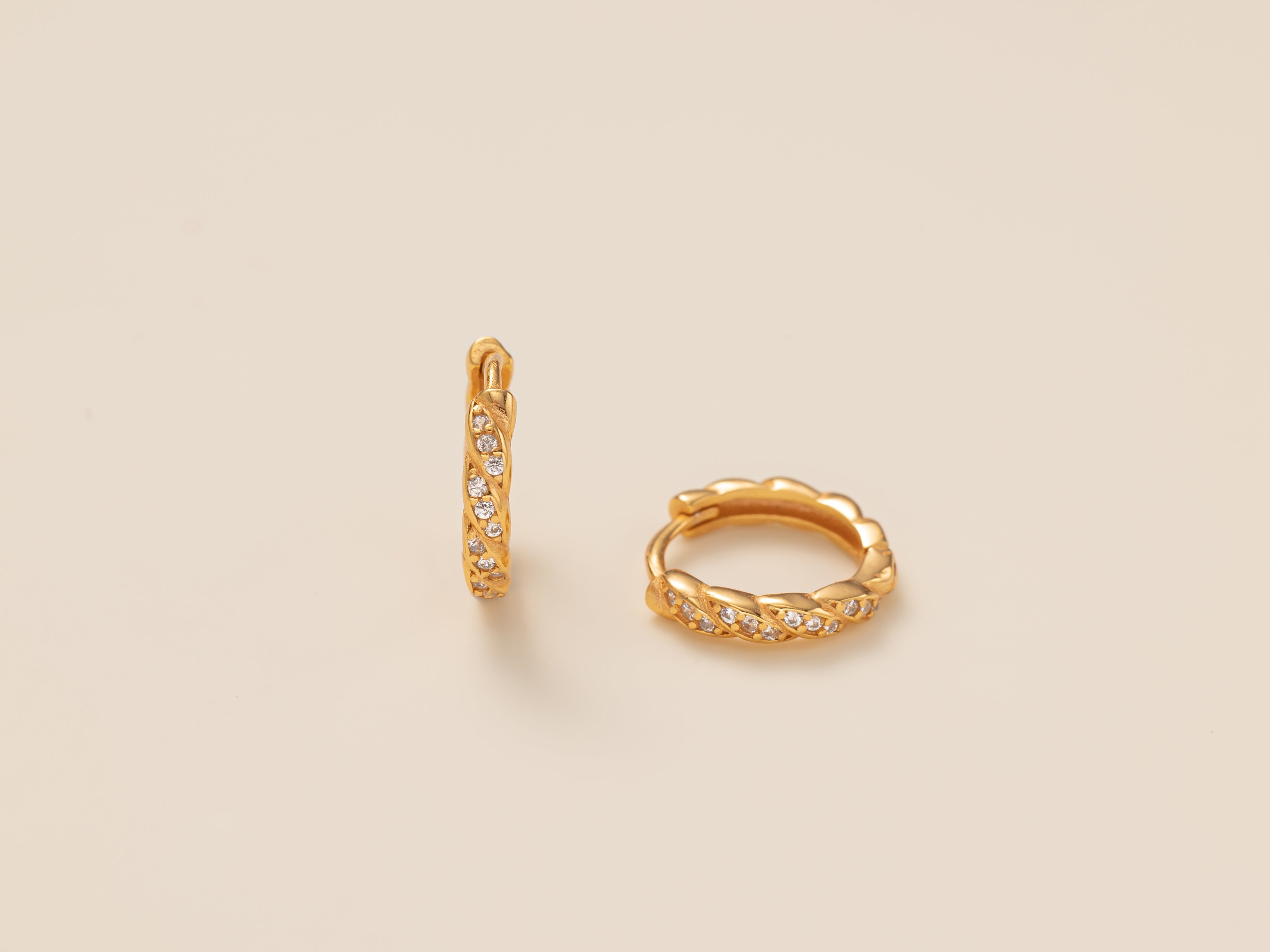 Diamond Twisted Circle Pave Hoops in gold