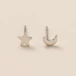 Crescent Moon and Star Stud Earrings