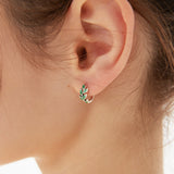 STMG Green Olive Leaf Hoops in silver on ear