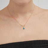 Blue Fire Opal Droplet Necklace on neck