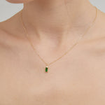 STMG Green Emerald Rectangle Necklace on neck