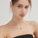 Blue Fire Opal Sweet Heart Necklace on neck