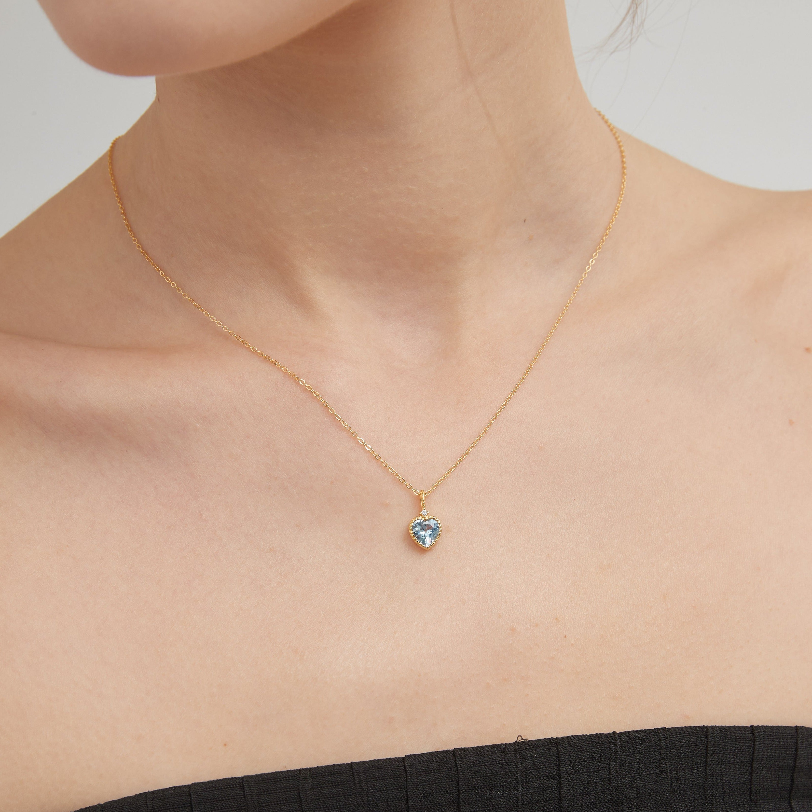 Blue Sweet Heart Necklace on neck